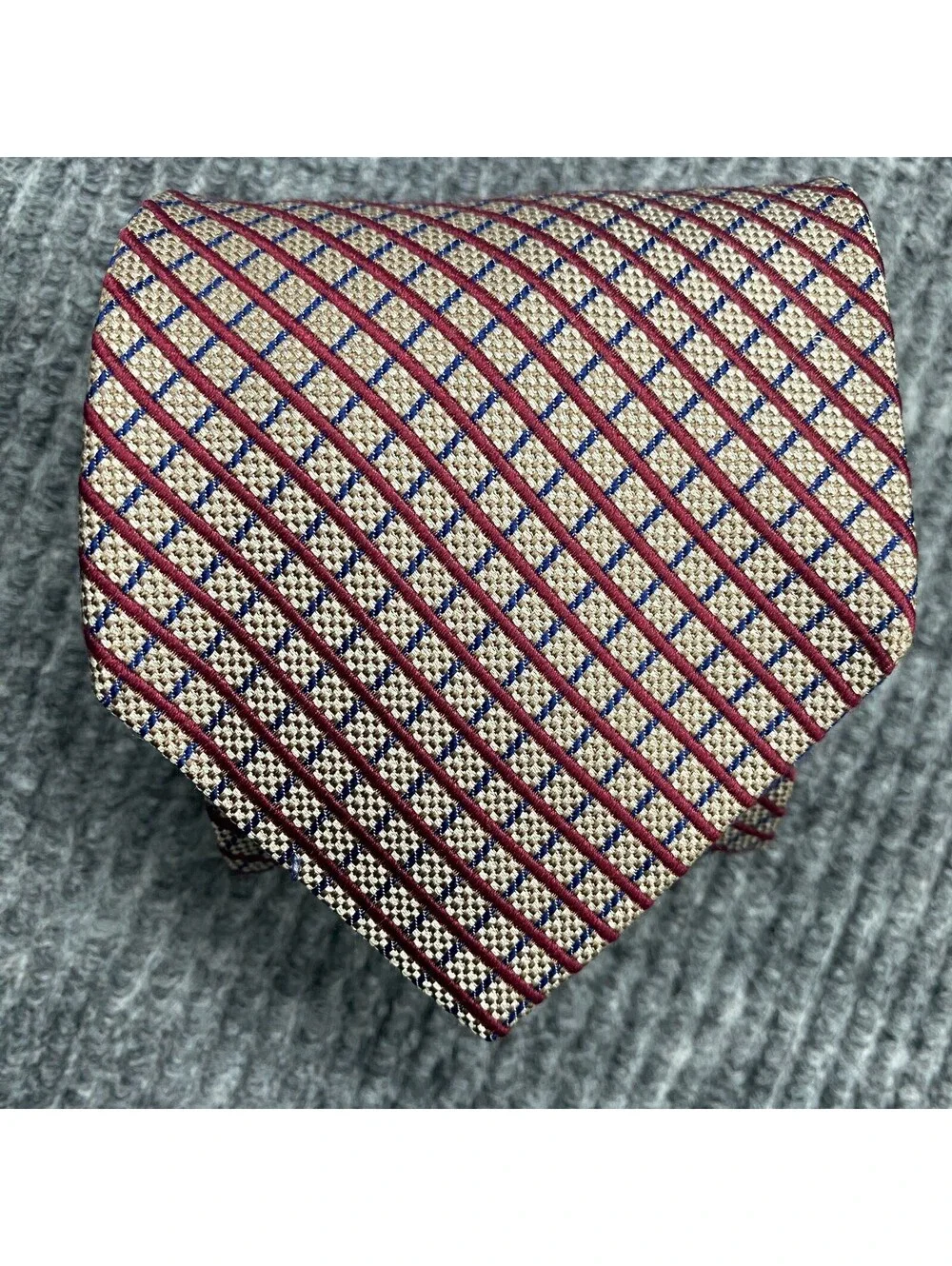 Brooks Brothers Basics Necktie Red Blue Striped Plaid Pure Silk Tie Made In USA